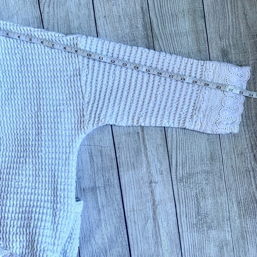 Women’s 100% Cotton White Waffle Knit Robe with Eyelet Accent Trim - Picture 9 of 15